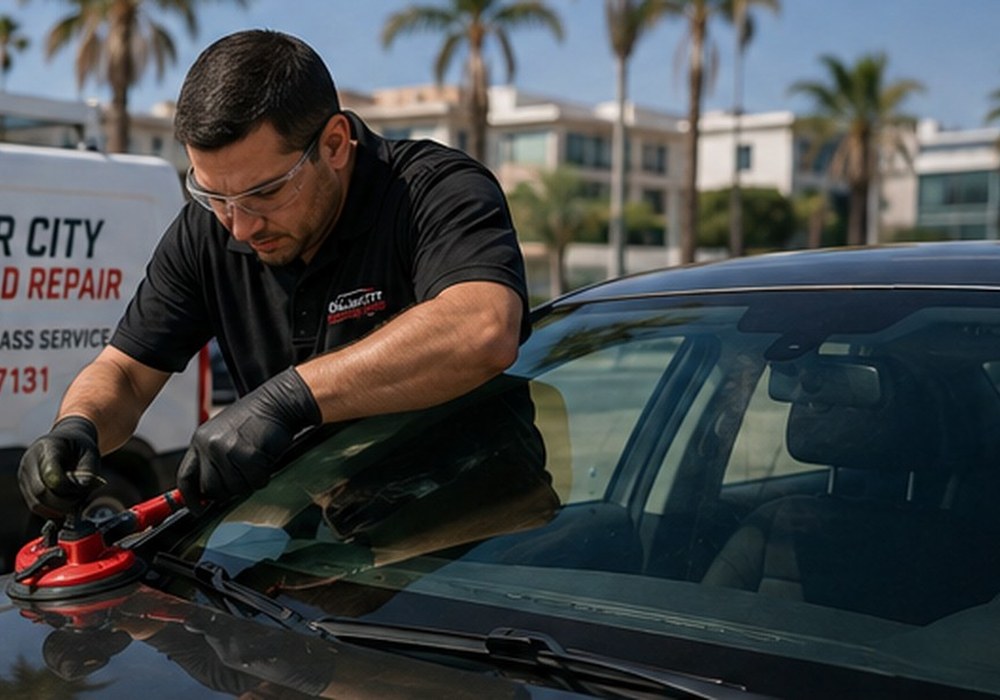 Windshield replacement technician